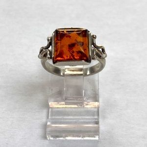 Vintage Sterling Silver and Amber Ring